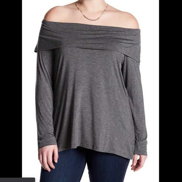 NWT $52 Bobeau Marllyn Off Shoulder‎ Knit Blouse in Grey [ PLUS SZ 2X ] - Picture 3 of 12